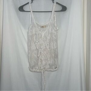 Y2K Hollister White Floral Lace Ruffle Camisole Cotton Tank Top | XS